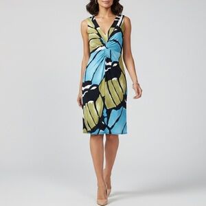 Joseph Ribkoff Butterfly Print V-Neck Sheath Dress - Size 8